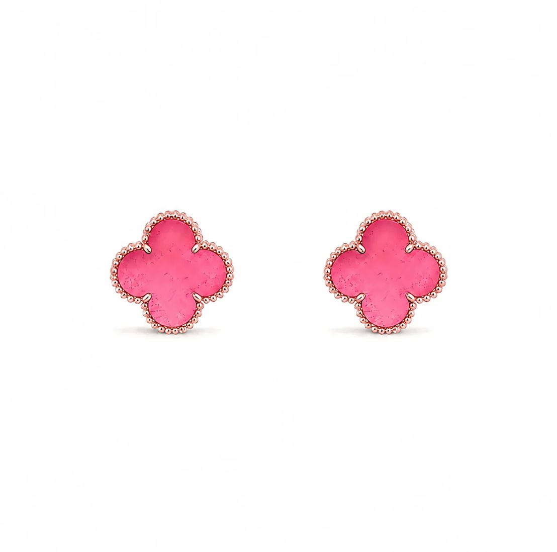 [⭐Haelin Jewelry]NEW CLOVER 15MM PINK ENAMEL STUD EARRINGS