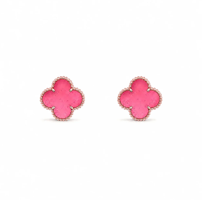 [⭐Haelin Jewelry]NEW CLOVER 15MM PINK ENAMEL STUD EARRINGS