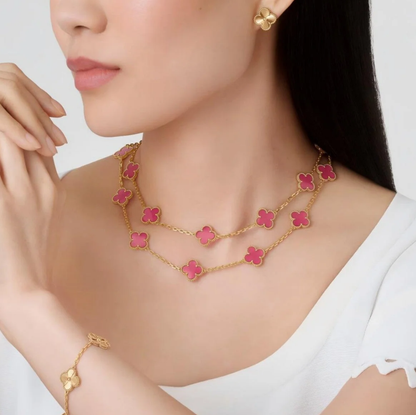 [⭐Haelin Jewelry]NEW CLOVER 20 MOTIFS PINK ENAMEL NECKLACE