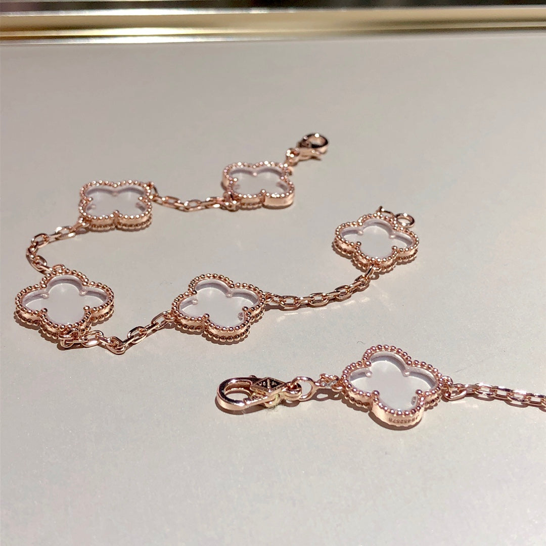 [⭐Haelin Jewelry]CLOVER 5 MOTIF ROCK CRYSTAL BRACELET