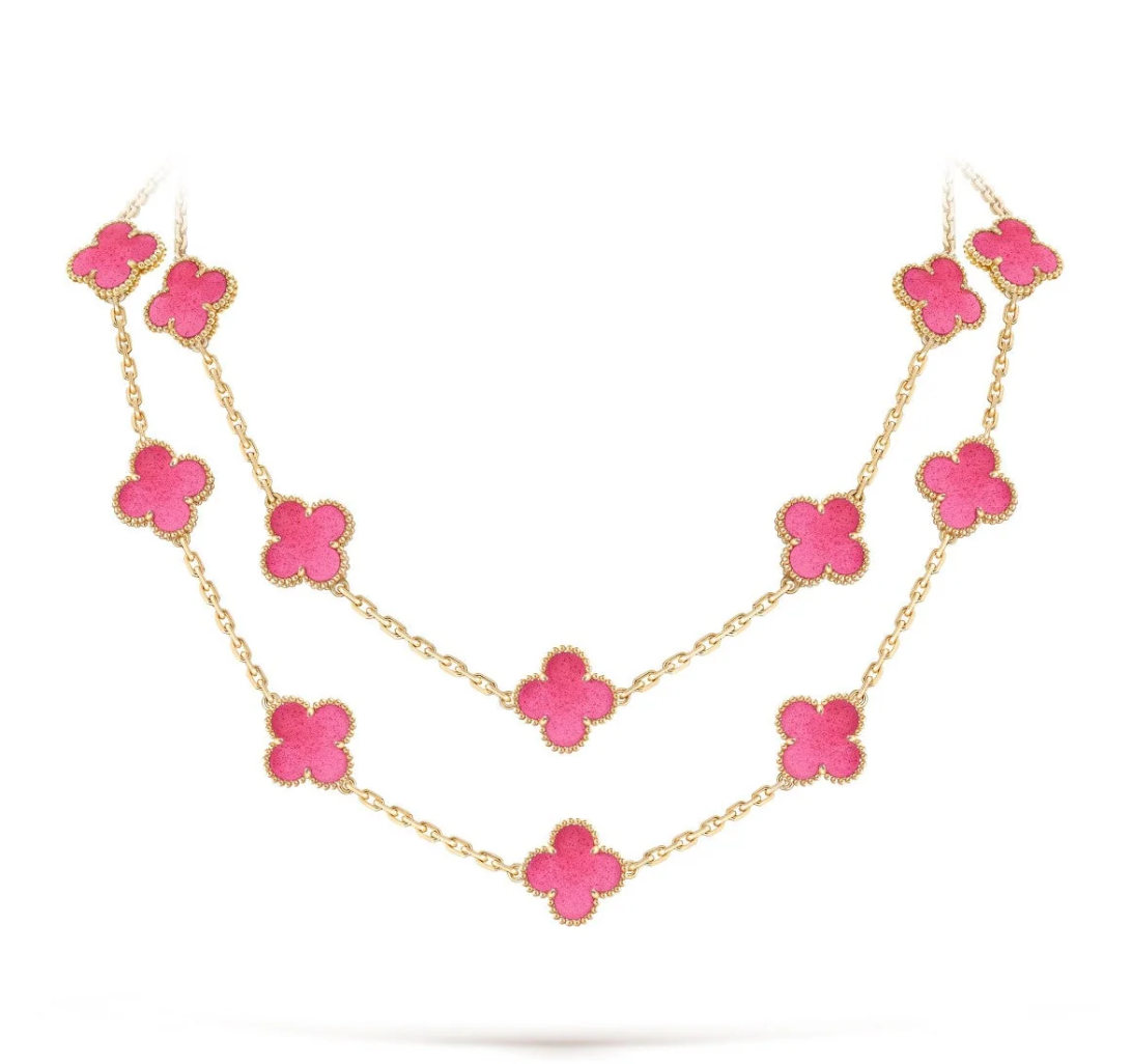 [⭐Haelin Jewelry]NEW CLOVER 20 MOTIFS PINK ENAMEL NECKLACE