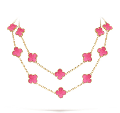 [⭐Haelin Jewelry]NEW CLOVER 20 MOTIFS PINK ENAMEL NECKLACE