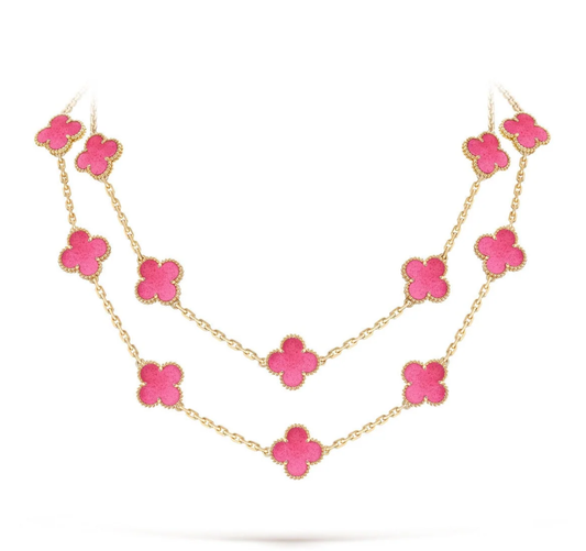 [⭐Haelin Jewelry]NEW CLOVER 20 MOTIFS PINK ENAMEL NECKLACE