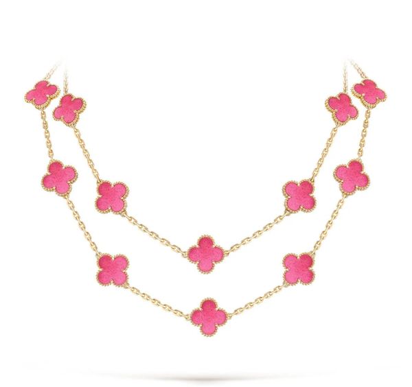 [⭐Haelin Jewelry]NEW CLOVER 20 MOTIFS PINK ENAMEL NECKLACE