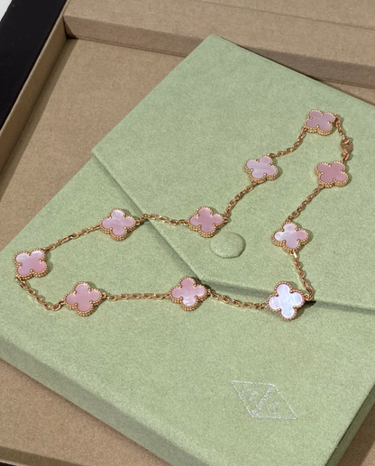[⭐Haelin Jewelry Jewellery] Pink Necklace with Ten Clover Designs
