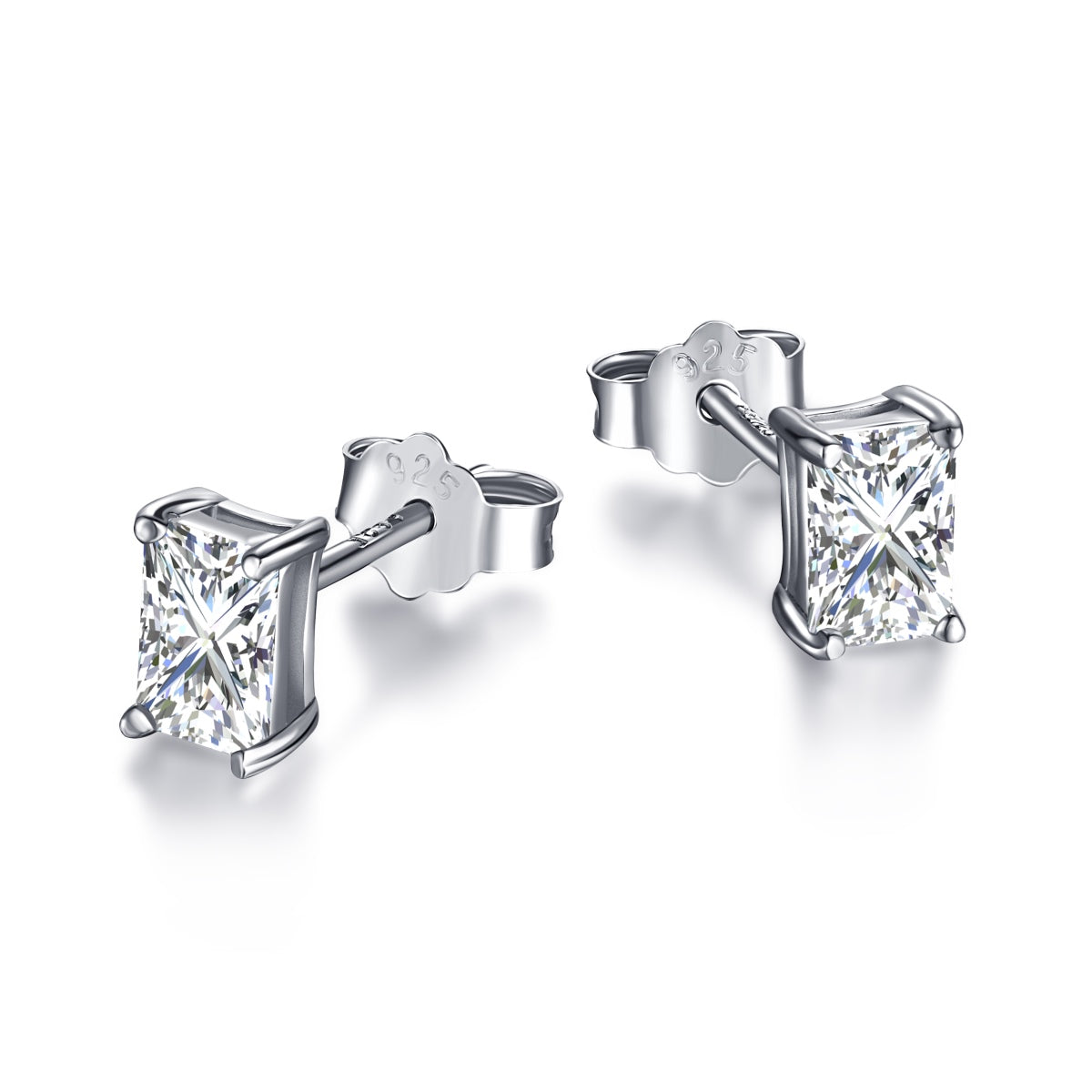 [Haelin Jewelry]Stylish Shiny Rectangular Center Stone Stud Earrings