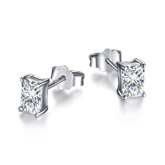 [Haelin Jewelry]Stylish Shiny Rectangular Center Stone Stud Earrings
