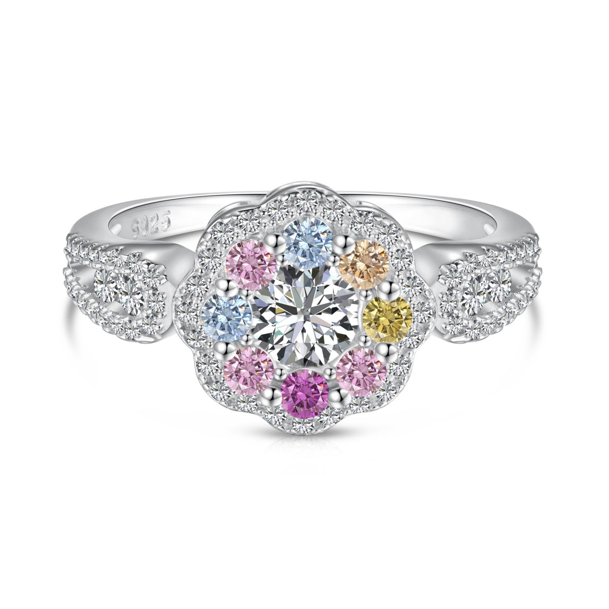 [Haelin Jewelry]Delicate Colorful Round Cut Flower Shape Wedding Ring