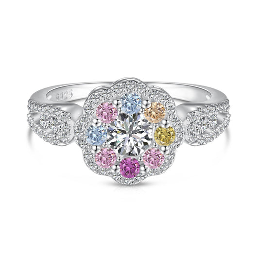 [Haelin Jewelry]Delicate Colorful Round Cut Flower Shape Wedding Ring