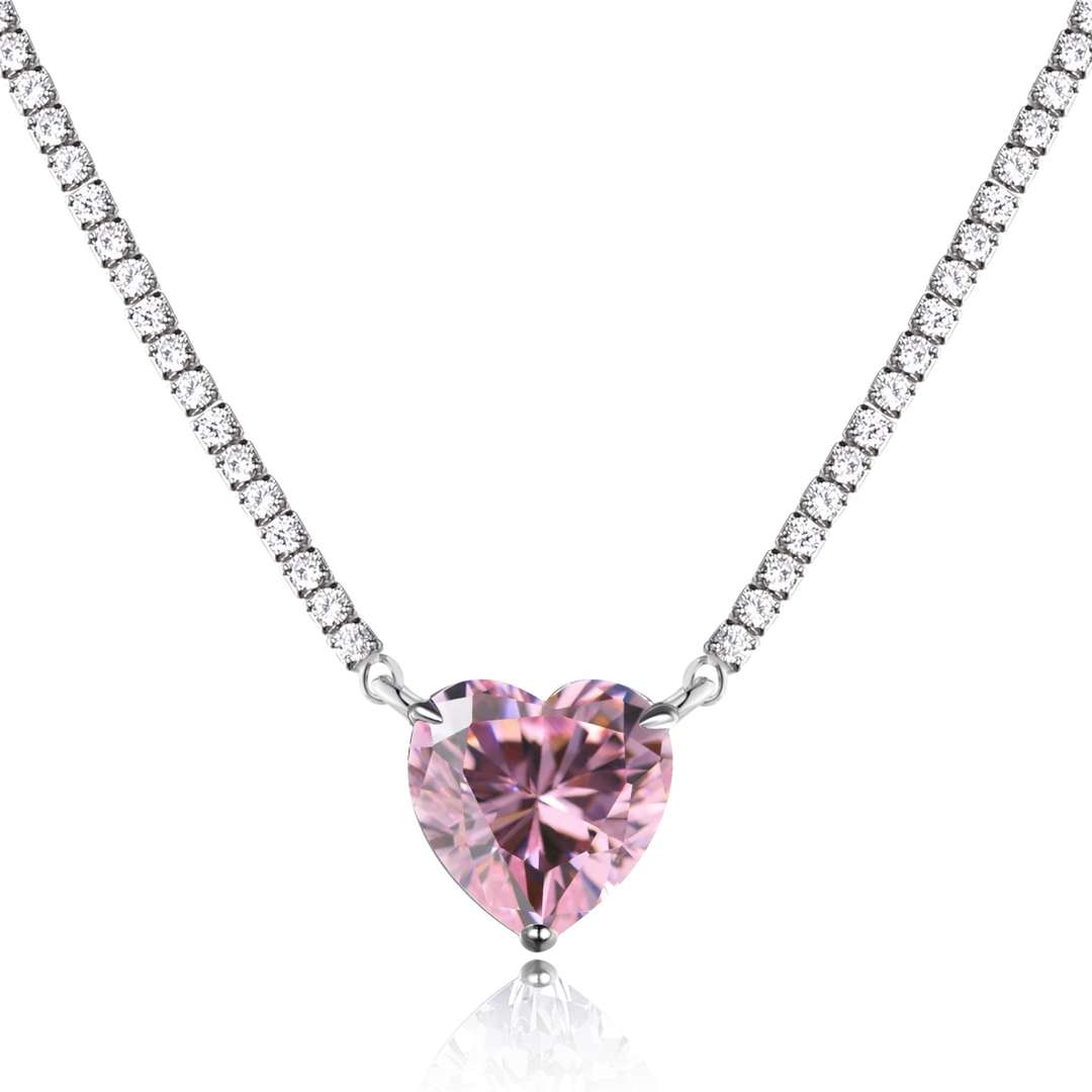 [Haelin Jewelry]8.0 Carat Versatile Colorful Sweet Heart-Shaped Tennis Necklace