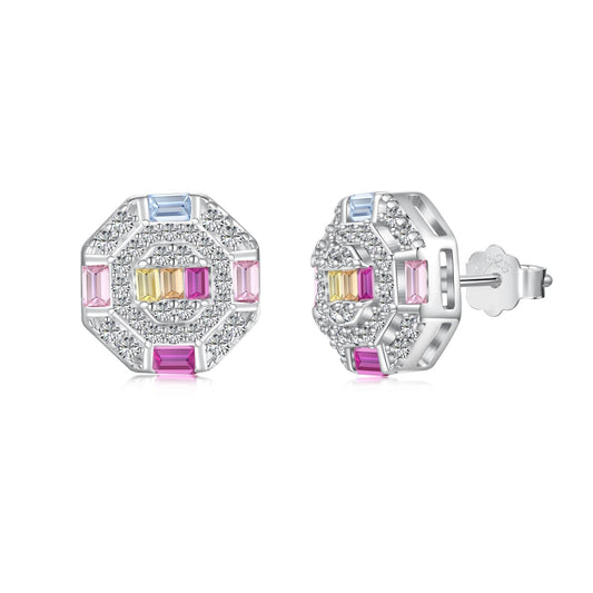 [Haelin Jewelry]Ornate Colorful Octagon Shape Daily Earrings