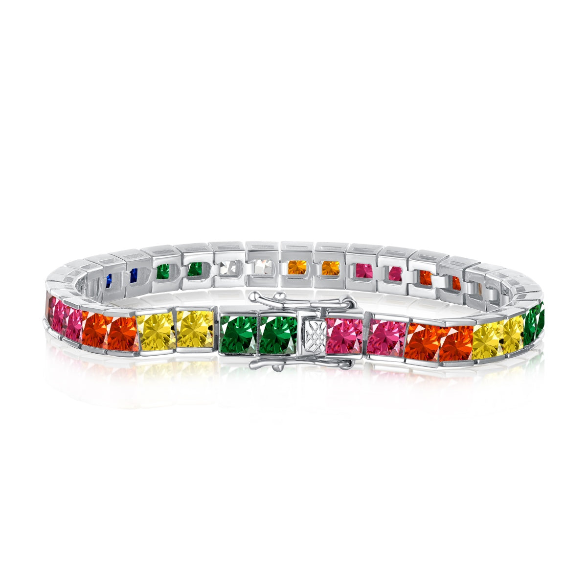 [Haelin Jewelry]Radiant Colorful Princess Cut Tennis Bracelet