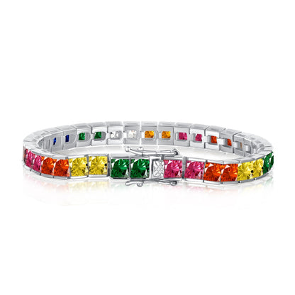 [Haelin Jewelry]Radiant Colorful Princess Cut Tennis Bracelet