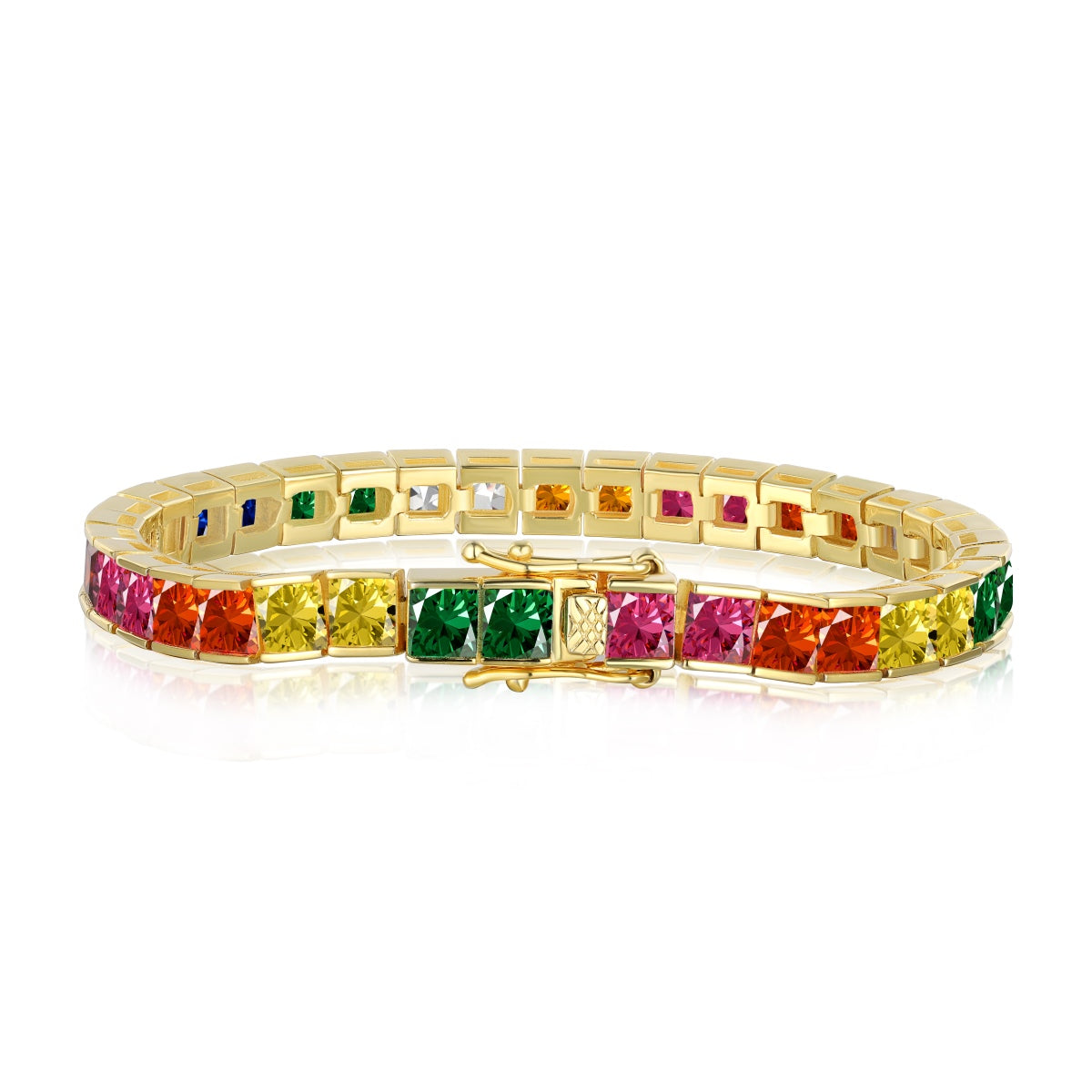 [Haelin Jewelry]Radiant Colorful Princess Cut Tennis Bracelet