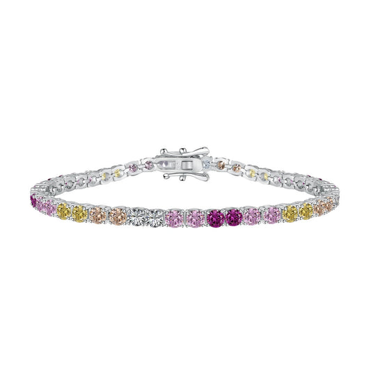 [Haelin Jewelry]Radiant Colorful Round Cut Tennis Bracelet
