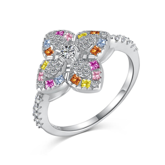 [Haelin Jewelry]Luxurious Colorful Flower Shape Banquet Ring