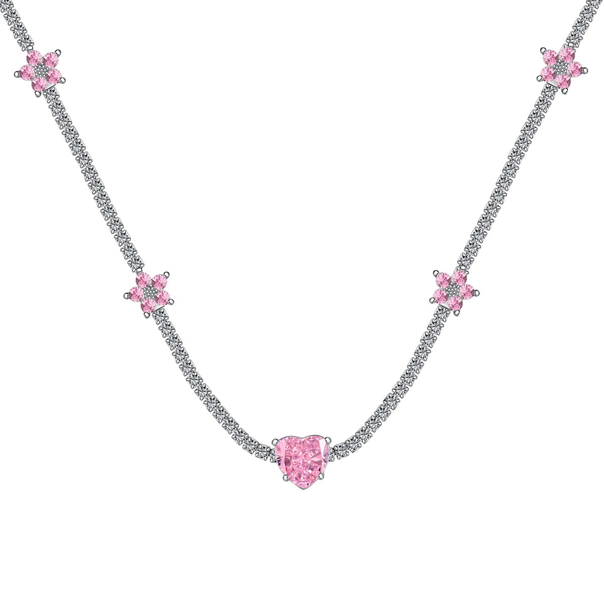 [Haelin Jewelry]Dazzling Pink Heart Flower Necklace