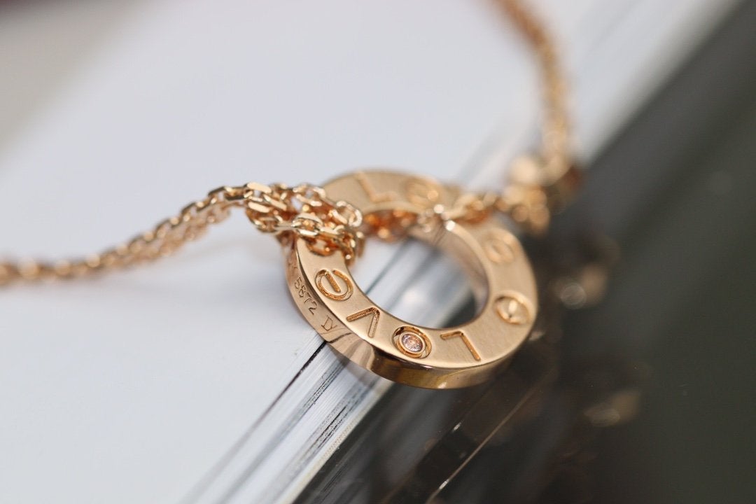 [⭐Haelin Jewelry]LOVE NECKLACE ADJUSTABLE ROSE GOLD 2 DIAMOND