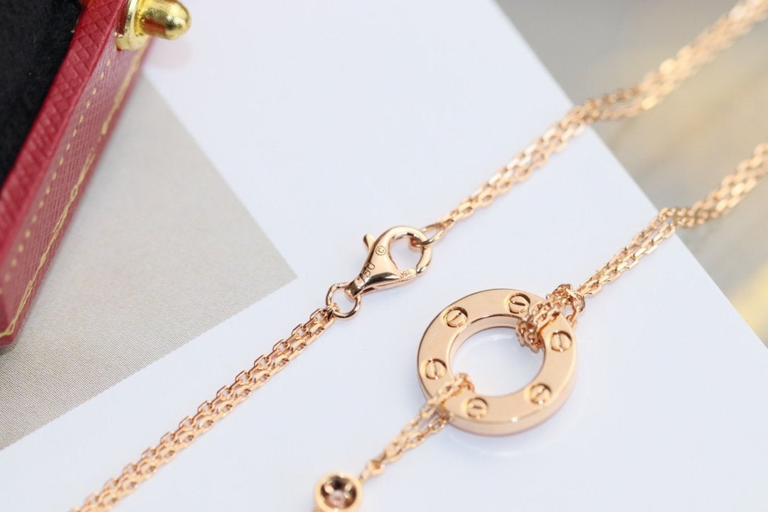 [⭐Haelin Jewelry]LOVE NECKLACE ADJUSTABLE ROSE GOLD 2 DIAMOND