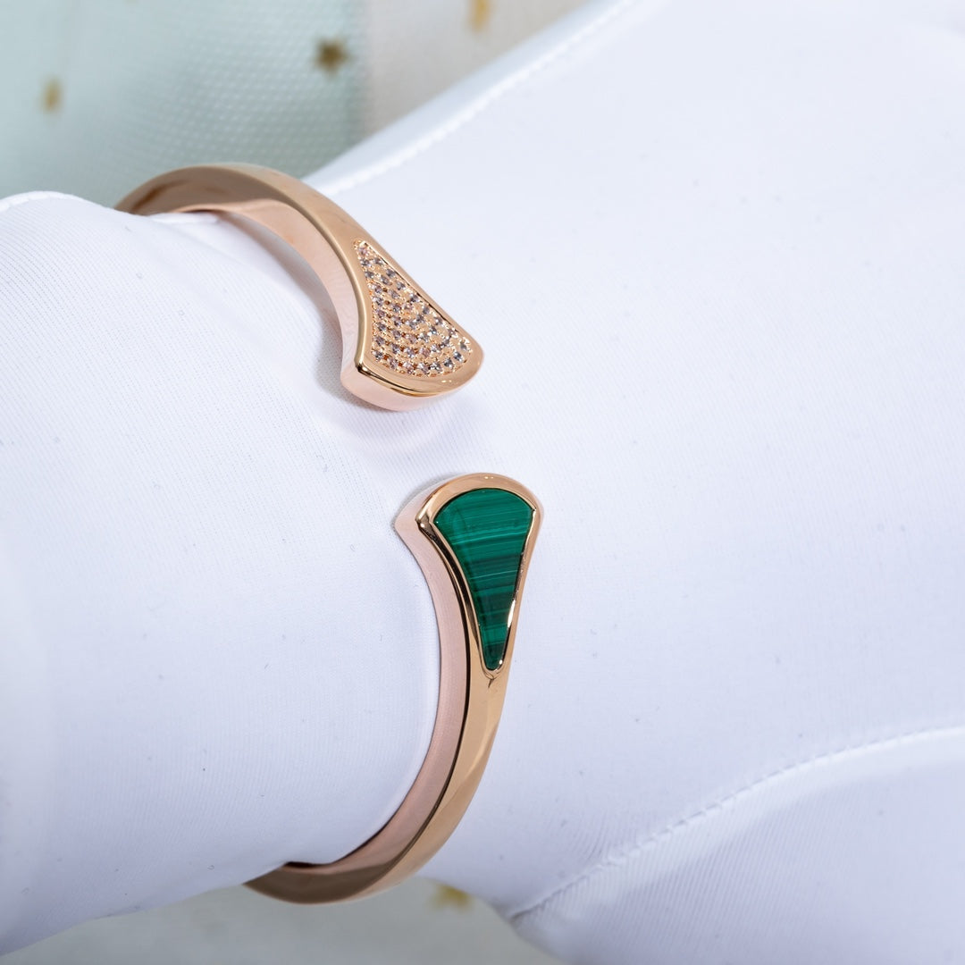 [⭐Haelin Jewelry]DREAM BRACELET OPEN MALACHITE PINK GOLD