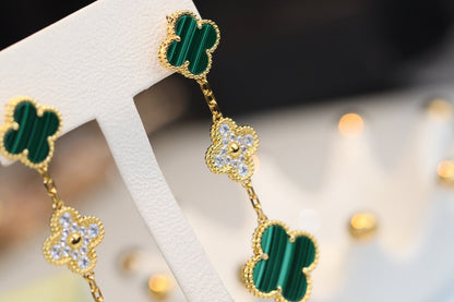 [⭐Haelin Jewelry]CLOVER EARRINGS GOLD MALACHITE DIAMOND 3 MOTIF