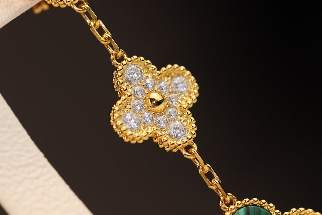 [⭐Haelin Jewelry]CLOVER EARRINGS GOLD MALACHITE DIAMOND 3 MOTIF