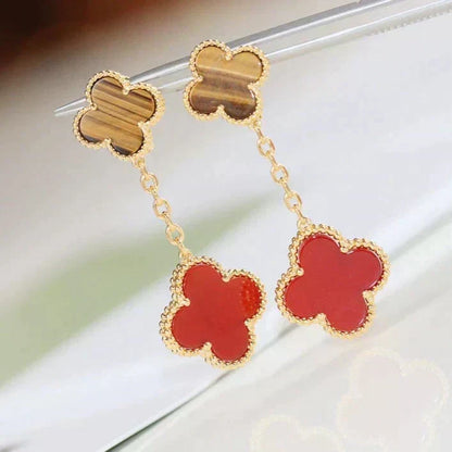 [⭐Haelin Jewelry]CLOVER  2 MOTIF  TIGER EYE CARNELIAN EARRINGS
