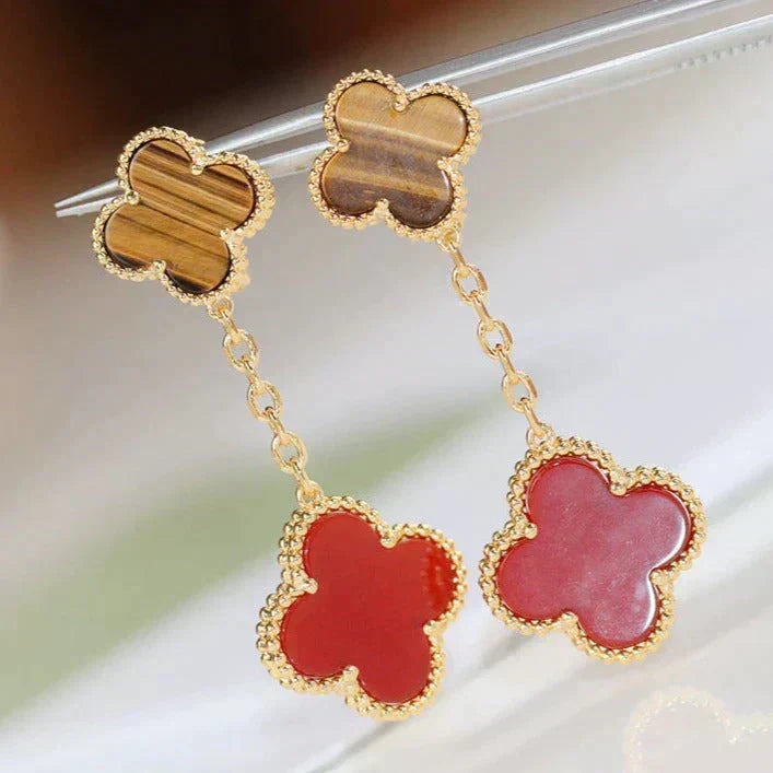 [⭐Haelin Jewelry]CLOVER  2 MOTIF  TIGER EYE CARNELIAN EARRINGS