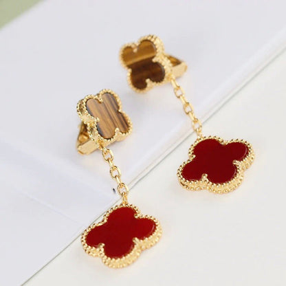 [⭐Haelin Jewelry]CLOVER  2 MOTIF  TIGER EYE CARNELIAN EARRINGS