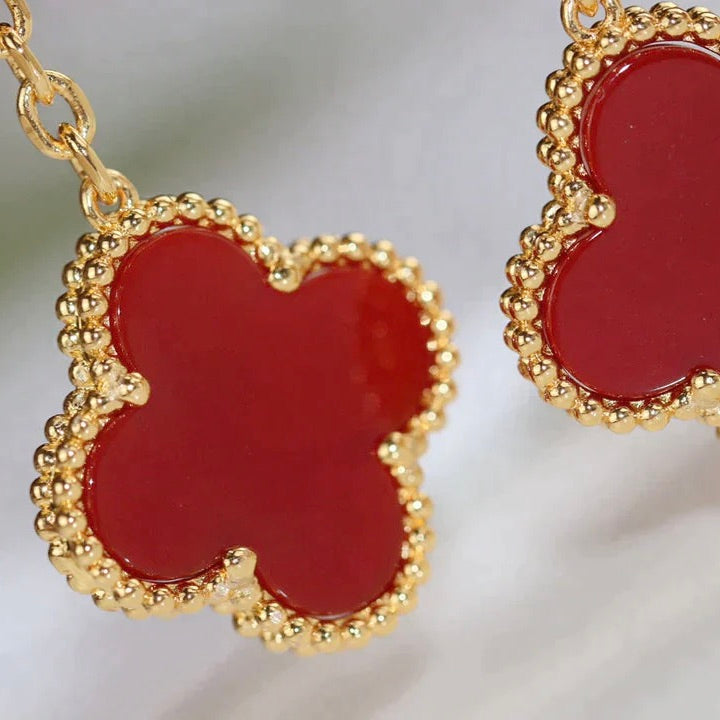 [⭐Haelin Jewelry]CLOVER  2 MOTIF  TIGER EYE CARNELIAN EARRINGS