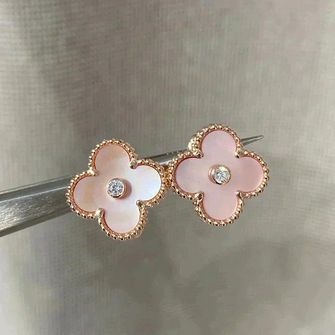 [⭐Haelin Jewelry]CLOVER MEDIUM 1 MOTIFS  PINK MOP DIAMOND EARRINGS