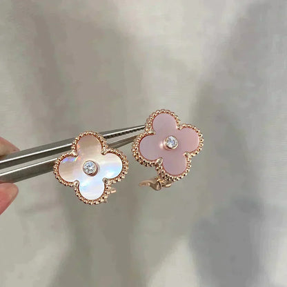 [⭐Haelin Jewelry]CLOVER MEDIUM 1 MOTIFS  PINK MOP DIAMOND EARRINGS