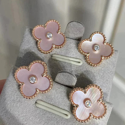 [⭐Haelin Jewelry]CLOVER MEDIUM 1 MOTIFS  PINK MOP DIAMOND EARRINGS