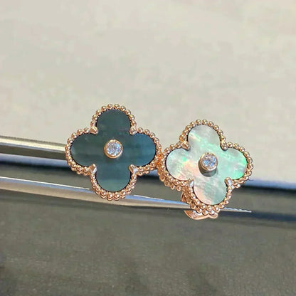 [⭐Haelin Jewelry]CLOVER MEDIUM 1 MOTIFS GRAY MOP  DIAMOND EARRINGS