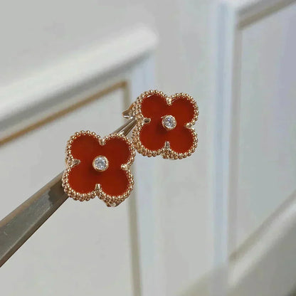 [⭐Haelin Jewelry]CLOVER MEDIUM 1 MOTIFS CARNELIAN  DIAMOND earrings