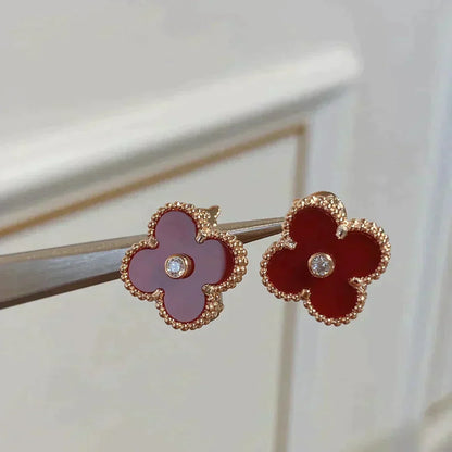 [⭐Haelin Jewelry]CLOVER MEDIUM 1 MOTIFS CARNELIAN  DIAMOND earrings