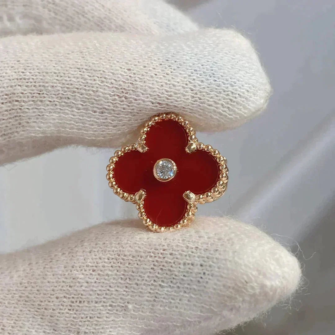 [⭐Haelin Jewelry]CLOVER MEDIUM 1 MOTIFS CARNELIAN  DIAMOND earrings