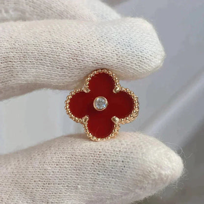 [⭐Haelin Jewelry]CLOVER MEDIUM 1 MOTIFS CARNELIAN  DIAMOND earrings