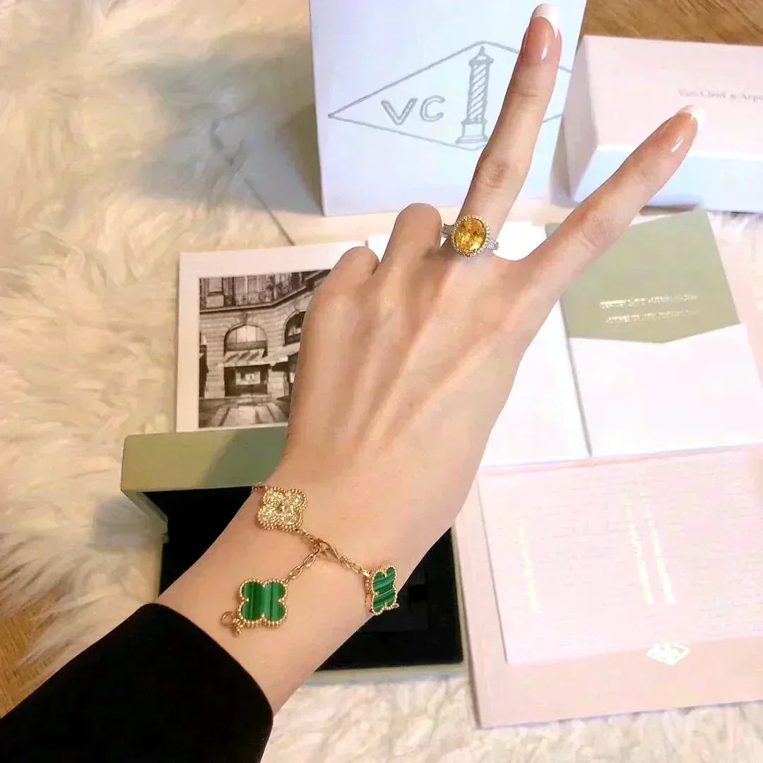 [⭐Haelin Jewelry] CLOVER 5 MOTIF MALACHITE BRACELET COLLECTION