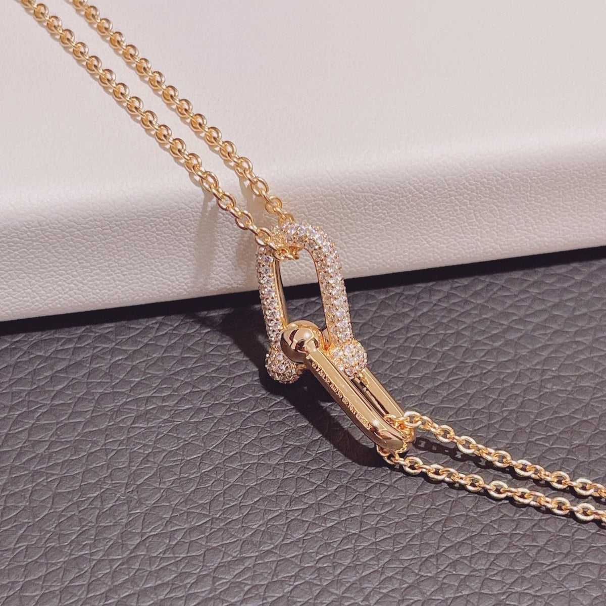 [Haelin Jewelry]HARDWEAR DOUBLE LINK PEDANT PINK GOLD DIAMOND NECKLACE