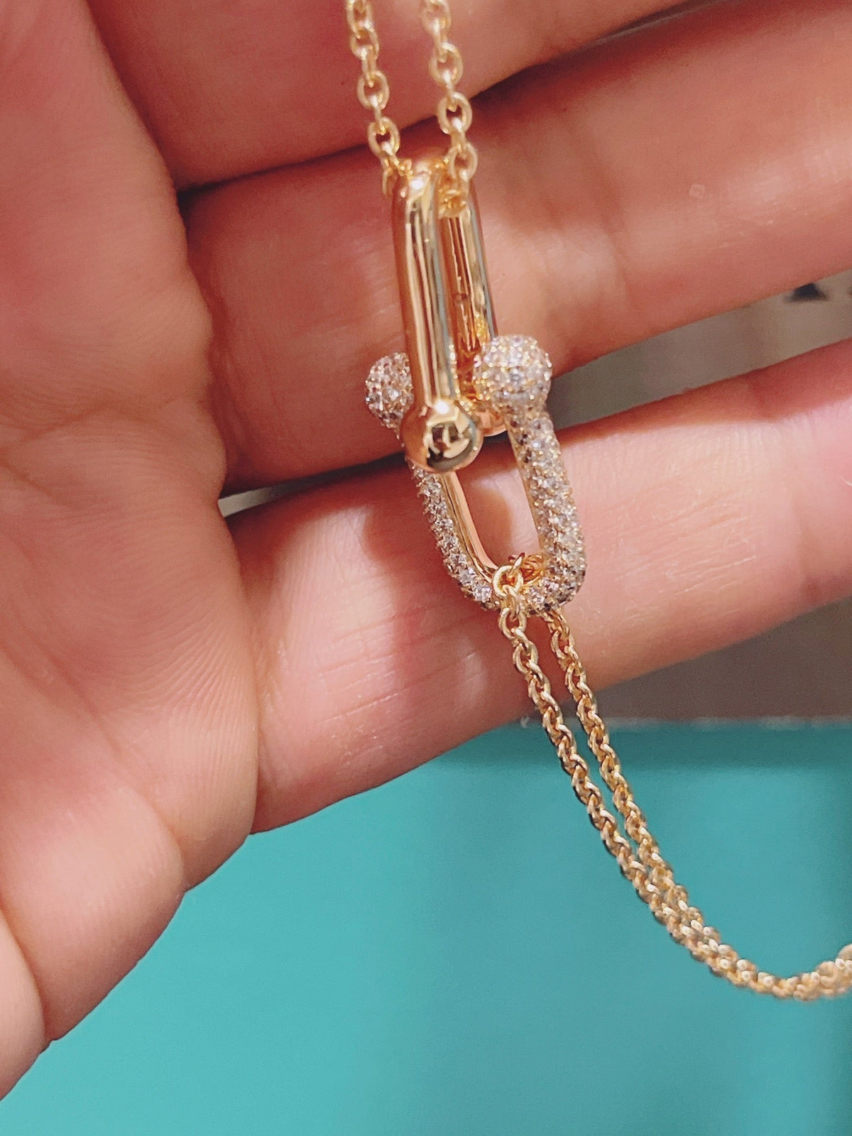 [Haelin Jewelry]HARDWEAR DOUBLE LINK PEDANT PINK GOLD DIAMOND NECKLACE