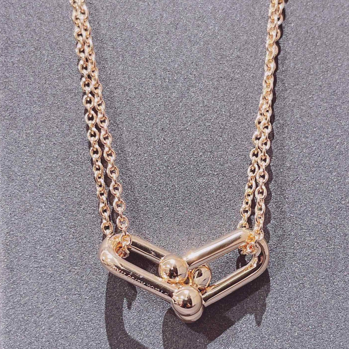 [Haelin Jewelry]HARDWEAR DOUBLE LINK PEDANT PINK GOLD NECKLACE