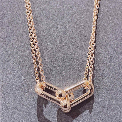 [Haelin Jewelry]HARDWEAR DOUBLE LINK PEDANT PINK GOLD NECKLACE