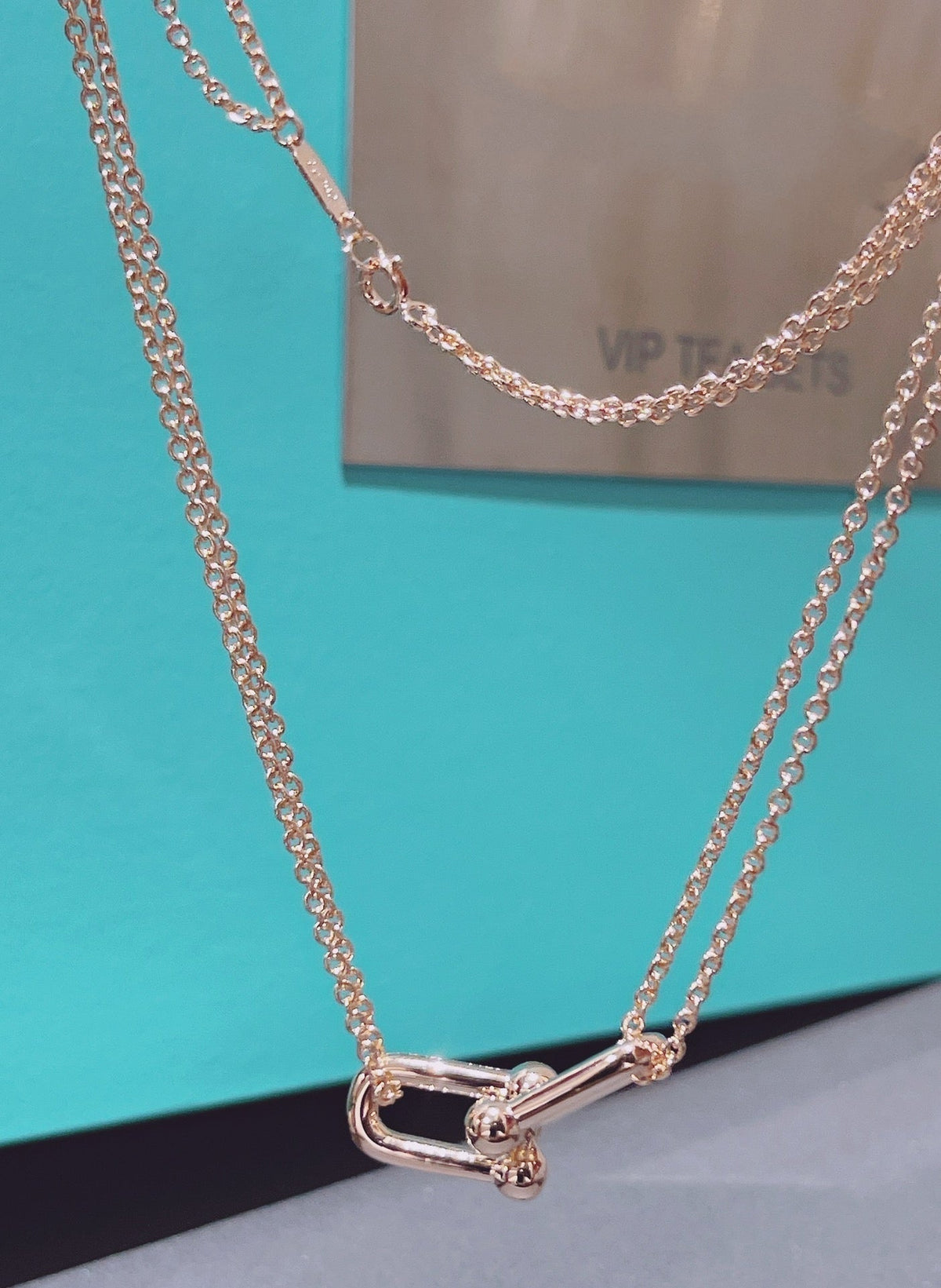 [Haelin Jewelry]HARDWEAR DOUBLE LINK PEDANT PINK GOLD NECKLACE