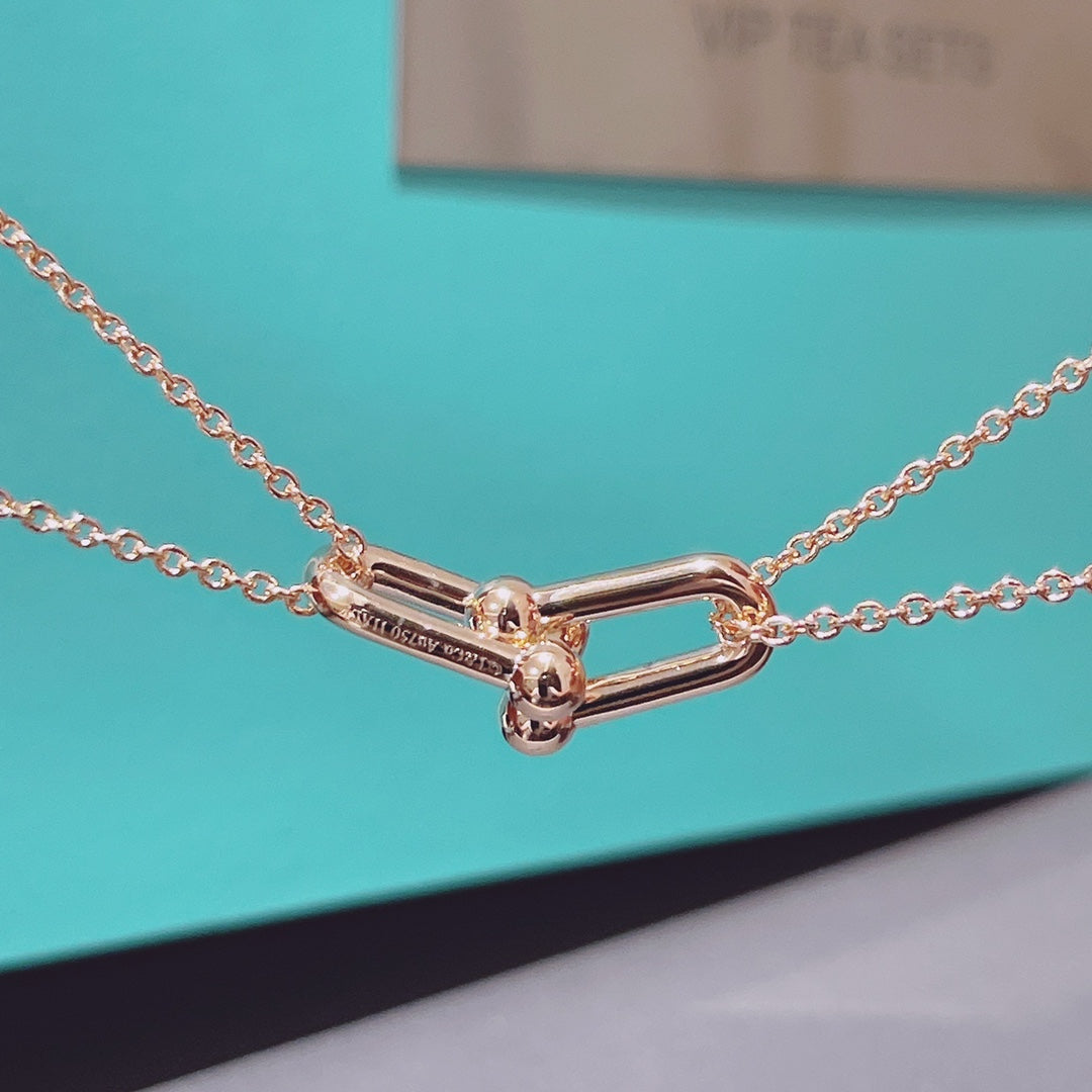 [Haelin Jewelry]HARDWEAR DOUBLE LINK PEDANT PINK GOLD NECKLACE