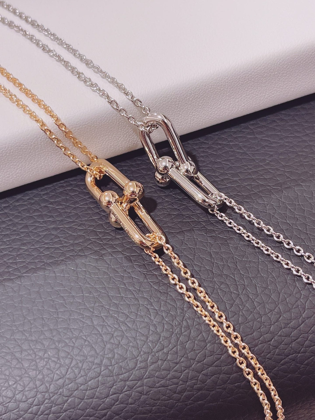 [Haelin Jewelry]HARDWEAR DOUBLE LINK PEDANT PINK GOLD NECKLACE