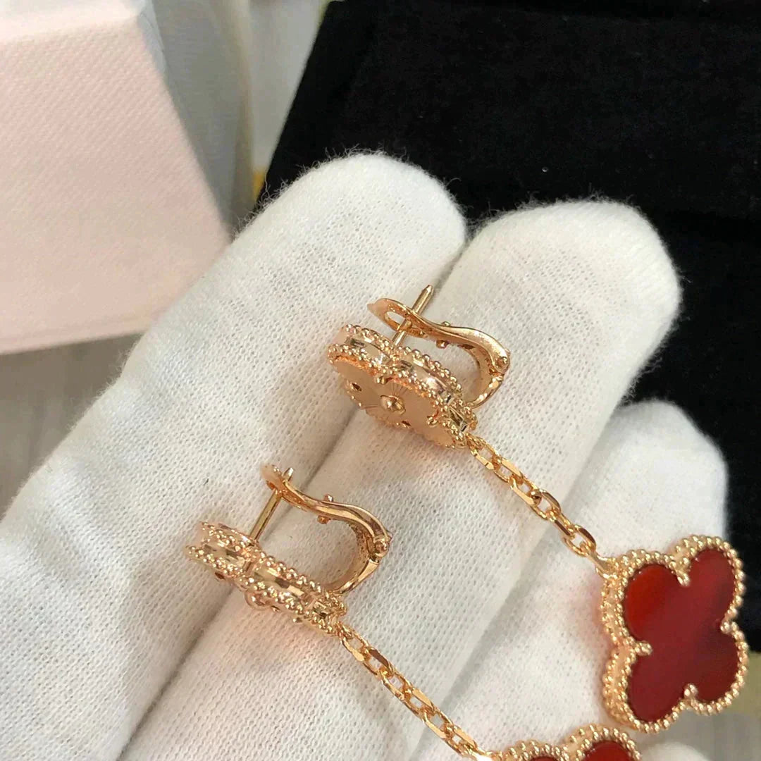 [⭐Haelin Jewelry]CLOVER 2 MOTIF  LASER CARNELIAN EARRINGS