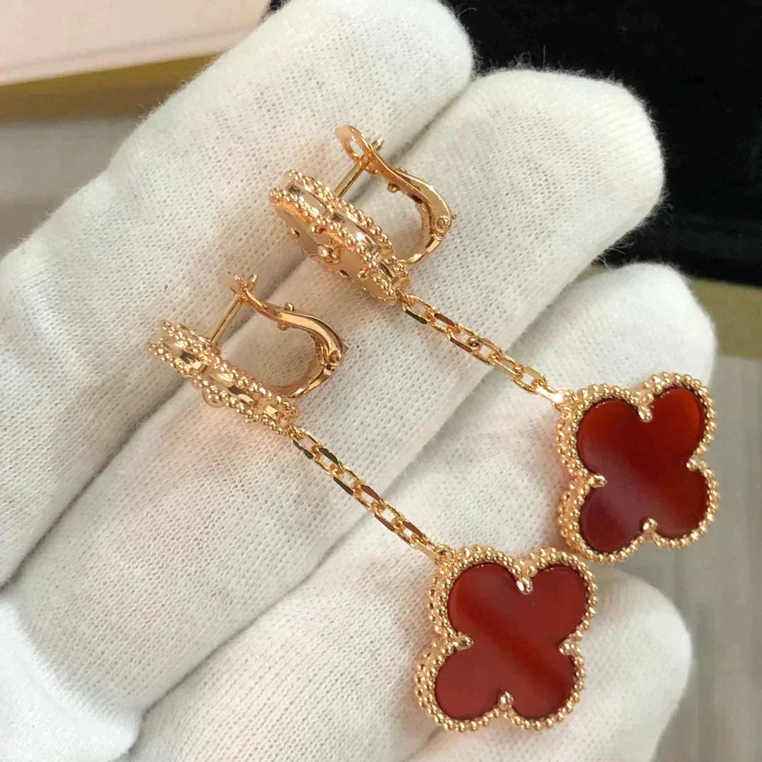 [⭐Haelin Jewelry]CLOVER 2 MOTIF  LASER CARNELIAN EARRINGS