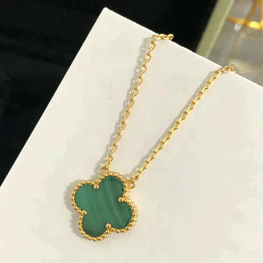 [⭐Haelin Jewelry]CLOVER 15MM MALACHITE SINGLE FLOWER  NECKLACE