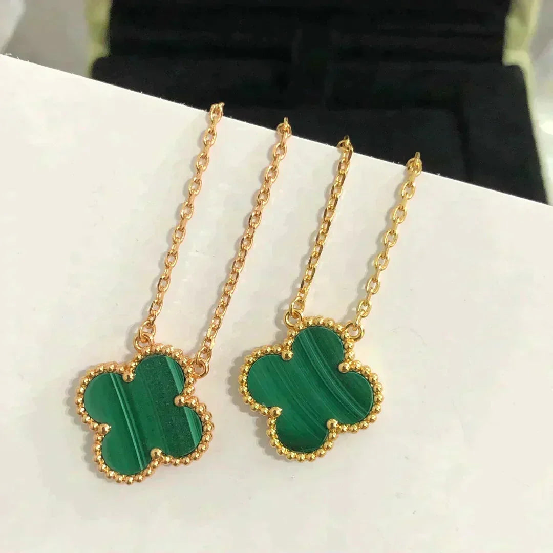[⭐Haelin Jewelry]CLOVER 15MM MALACHITE SINGLE FLOWER  NECKLACE